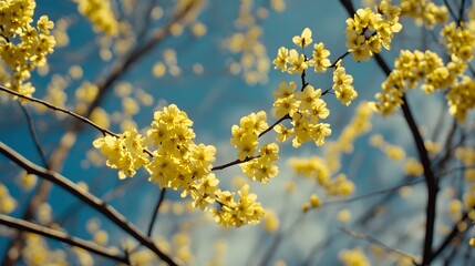 Vibrant Yellow Spring Blossoms on Branches