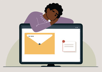 Frustrated People Checking Unread Emails on Computer Screens – Email Overload, Digital Fatigue, and Inbox Anxiety Concept Illustrations.