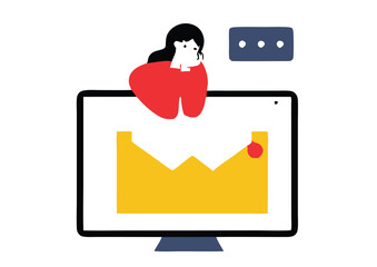 Frustrated People Checking Unread Emails on Computer Screens – Email Overload, Digital Fatigue, and Inbox Anxiety Concept Illustrations.