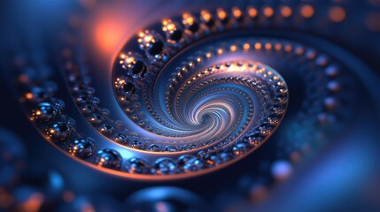 Abstract fractal spiral with intricate blue and orange lighting patterns