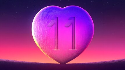 Obraz premium Heart Shaped Planet with Number Eleven at Sunset