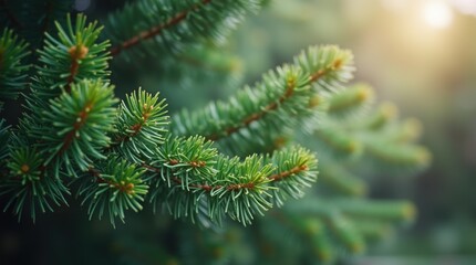 Fototapeta premium Lush green conifer branches forming natural pattern backdrop