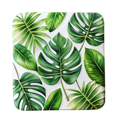 Tropical leaf drink coaster PNG tropical style coaster PNG beverage accessory PNG decorative tableware PNG summer drink accessory PNG transparent background image