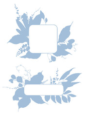 Frame with geometric lines and silhouettes of leaves and vegetation. Simple silhouette of plant frame, wreath. Leafy Frame, minimalist design