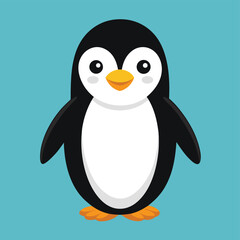Obraz premium Adorable cartoon penguin illustration featuring a cute character on a teal blue background