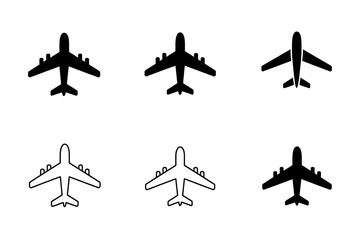 Six airplane icons in black and outline