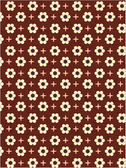 Elegant Floral Pattern Design Repeating Flowers and Crosses on Maroon Background