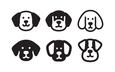 Playful Dog Breed Icons: A set of charming and simplistic dog face icons in black and white.