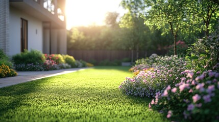 Obraz premium Sunny backyard garden scene