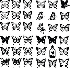 Fototapeta premium Butterfly Silhouette Set – Elegant Wing Vector Collection Butterfly Icons Pack – Floral & Nature Silhouette Bundle