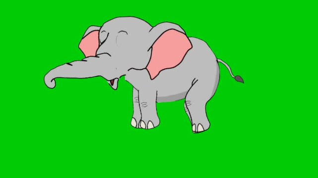 2D Animation of an elephant Walking in Place with Movement (Looping) on a Green Screen Background
