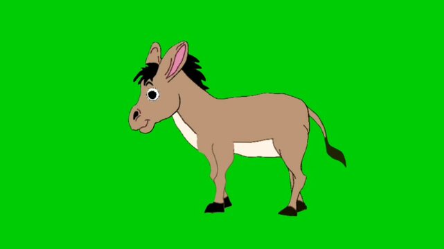 2D Animation of an donkey Walking in Place with Movement (Looping) on a Green Screen Background