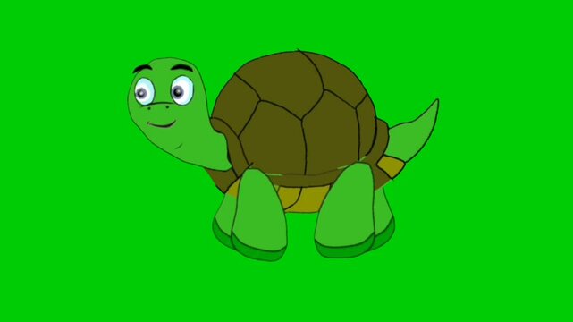 2D Animation of a tortoise Walking in Place with Movement (Looping) on a Green Screen Background