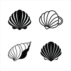 Black and White Seashell Line Art Icons Collection