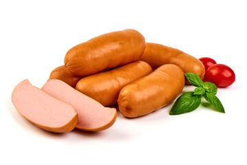 Boiled sausages, isolated on white background.