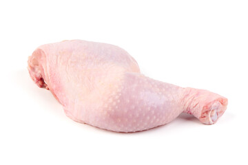 Raw Chicken Leg Quarter Isolated on White Background.