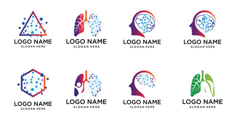 Lung logo set with colorful technology logo vector, Healthy lungs logo set template design