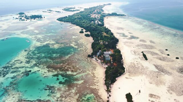 Aerial shot of Thousand Island, Indonesia Island of Pularu Pari