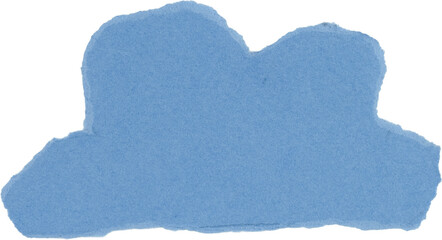 Blue cloud made of torn paper hand ripped  isolated on white transparent png background