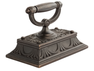 Vintage cast iron doorstop isolated PNG antique door holder PNG decorative iron accessory PNG classic home item PNG heavy metal doorstop PNG retro decor PNG transparent background image