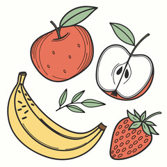 Assorted Fruits Flat Vector Set Colorful Healthy Fruit Icons on White Background