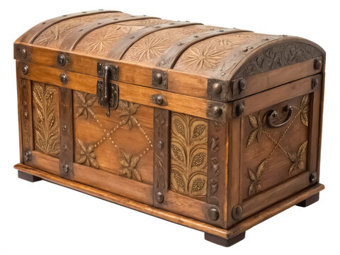 Vintage wooden chest isolated PNG antique storage box PNG decorative wood box PNG classic furniture PNG retro wooden container PNG vintage trunk PNG transparent background image