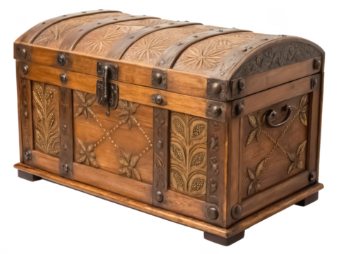 Vintage wooden chest isolated PNG antique storage box PNG decorative wood box PNG classic furniture PNG retro wooden container PNG vintage trunk PNG transparent background image