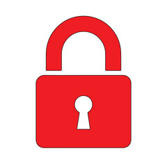This red padlock icon on a white background is a vector illustration symbolizing security and a closed, locked state