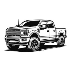 Powerful Line Art Illustration of a Modern Pickup Truck