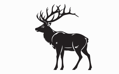 Majestic elk silhouette in woodcut style