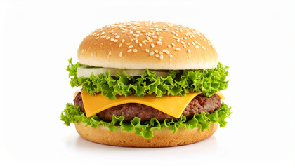 Cheeseburger isolated on white background. Tasty fast food. Delicious meal.