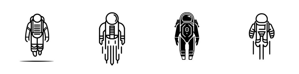 Fototapeta premium Collection of vector illustrations depicting diverse astronaut designs in various flight styles and positions