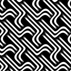 Abstract geometric seamless pattern with diagonal tangled lines - hand drawn black and white vector illustration.