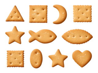 Collection set of cracker shapes isolated on transparent or white background, png