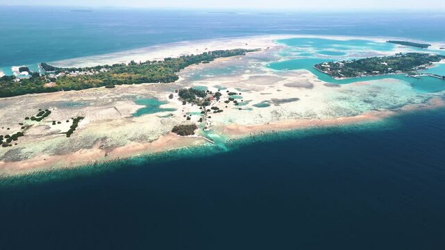 Aerial shot of Thousand Island, Indonesia Island of Pularu Pari