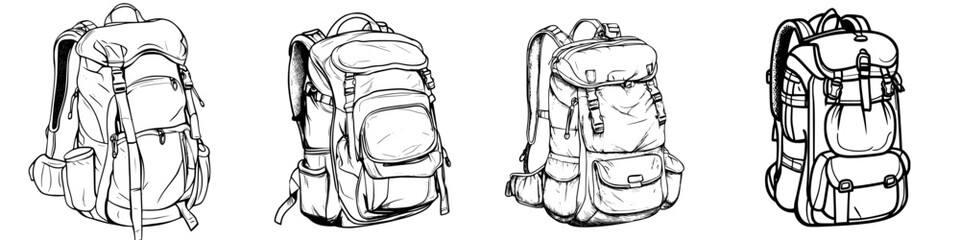 Collection of diverse backpack icons suited for outdoor adventures and travel needs