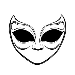 Icon set featuring a stylized alien face in black and white with distinctive features and sleek design elements for creative projects