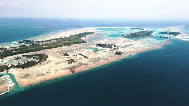 Aerial shot of Thousand Island, Indonesia Island of Pularu Pari