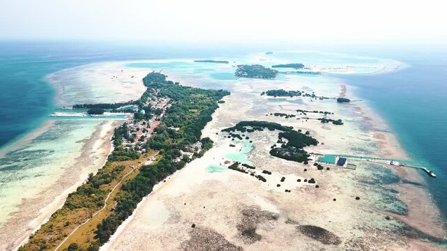 Aerial shot of Thousand Island, Indonesia Island of Pularu Pari