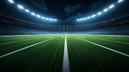 Night football stadium empty green field and bright lights