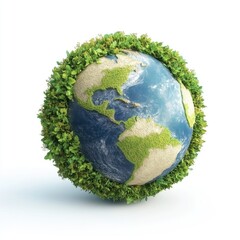 A sphere-shaped planet encircled by lush greenery.