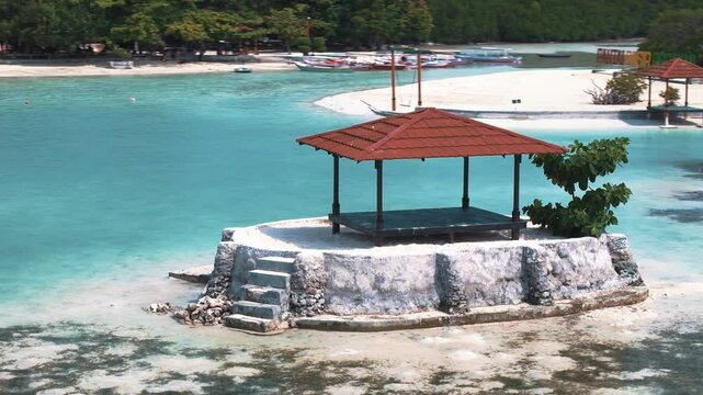 Aerial shot of Thousand Island, Indonesia Island of Pularu Pari