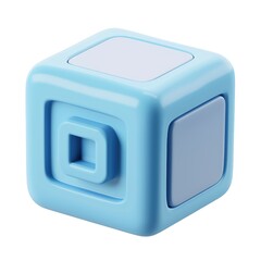 Light-blue cube with recessed square forms.