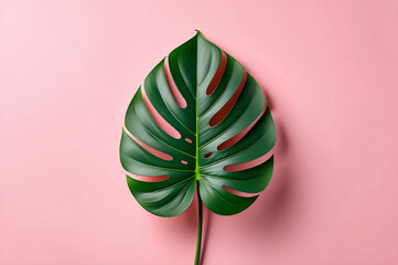Tropical Monstera Leaf in Soft Light — Minimalist Aesthetic on Clean Neutral Background. aspect ratio 3:2