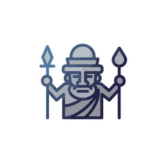 Ancient warrior figure holding spears in minimalist design .   Minimal vector icon, linear gradient. Flat modern design for interfaces and web design on the theme of history and culture.