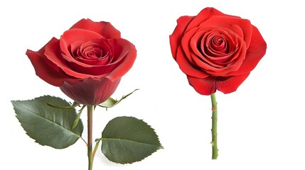 Fototapeta premium Two Red Roses Isolated on White Background Romantic Flower