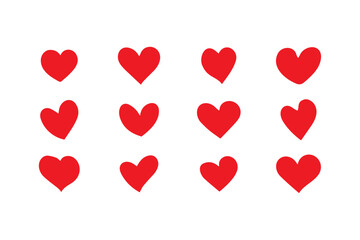 Red Heart Clipart Collection – 12 Unique Hand-Drawn Love Symbols on White Background