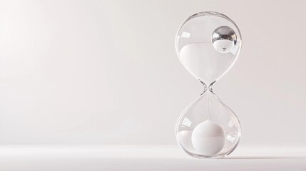 The image is of an hourglass, which is a type of sand timer used to measure the passing of time. the hourglass is made of transparent glass and has a round base with a small ball at the top.