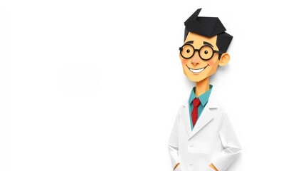 Scientist Wearing Lab Coat Isolated on White Background