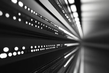 Rows of server racks with illuminated indicators, suggesting a vast data center or network infrastructure.